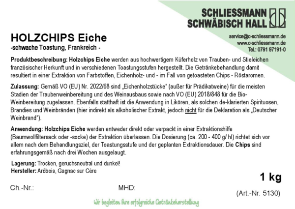 Französische Eichenholz-Chips (100g / 1kg / 25kg) - Nicht getoastet: 100g-Beutel