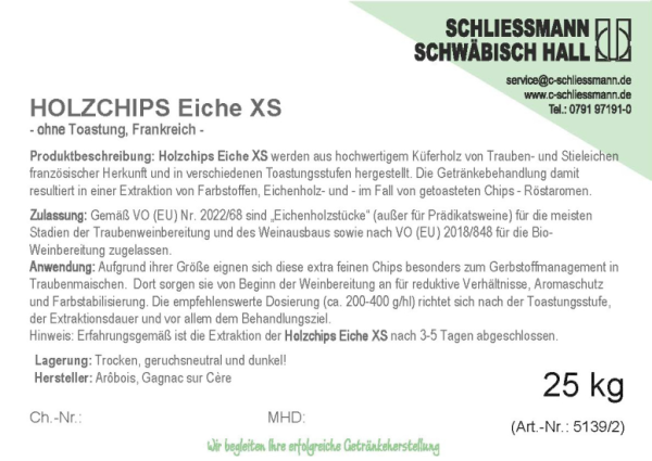 Französische Eichenholz-Chips XS (1kg / 25kg) - Nicht getoastet: 25kg-Sack