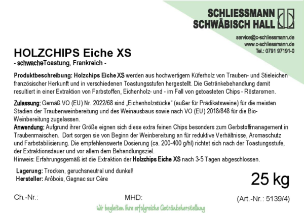 Französische Eichenholz-Chips XS (1kg / 25kg) - Nicht getoastet: 25kg-Sack