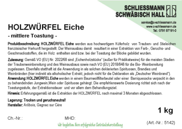 Französische Eichenholz-Würfel (100g / 225g-Socke / 1kg / 25kg) - 100g-Beutel
